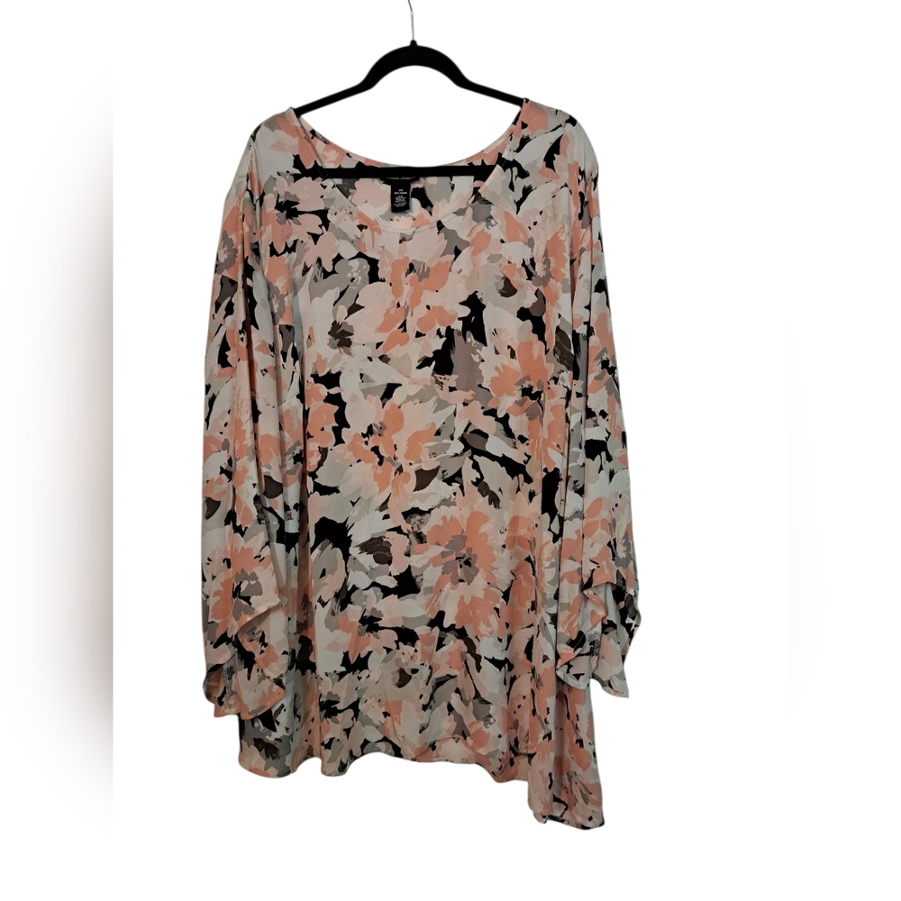 Catherines Black Label Pink Asymmetrical Flutter Sleeve Tunic  3X / 26/28W